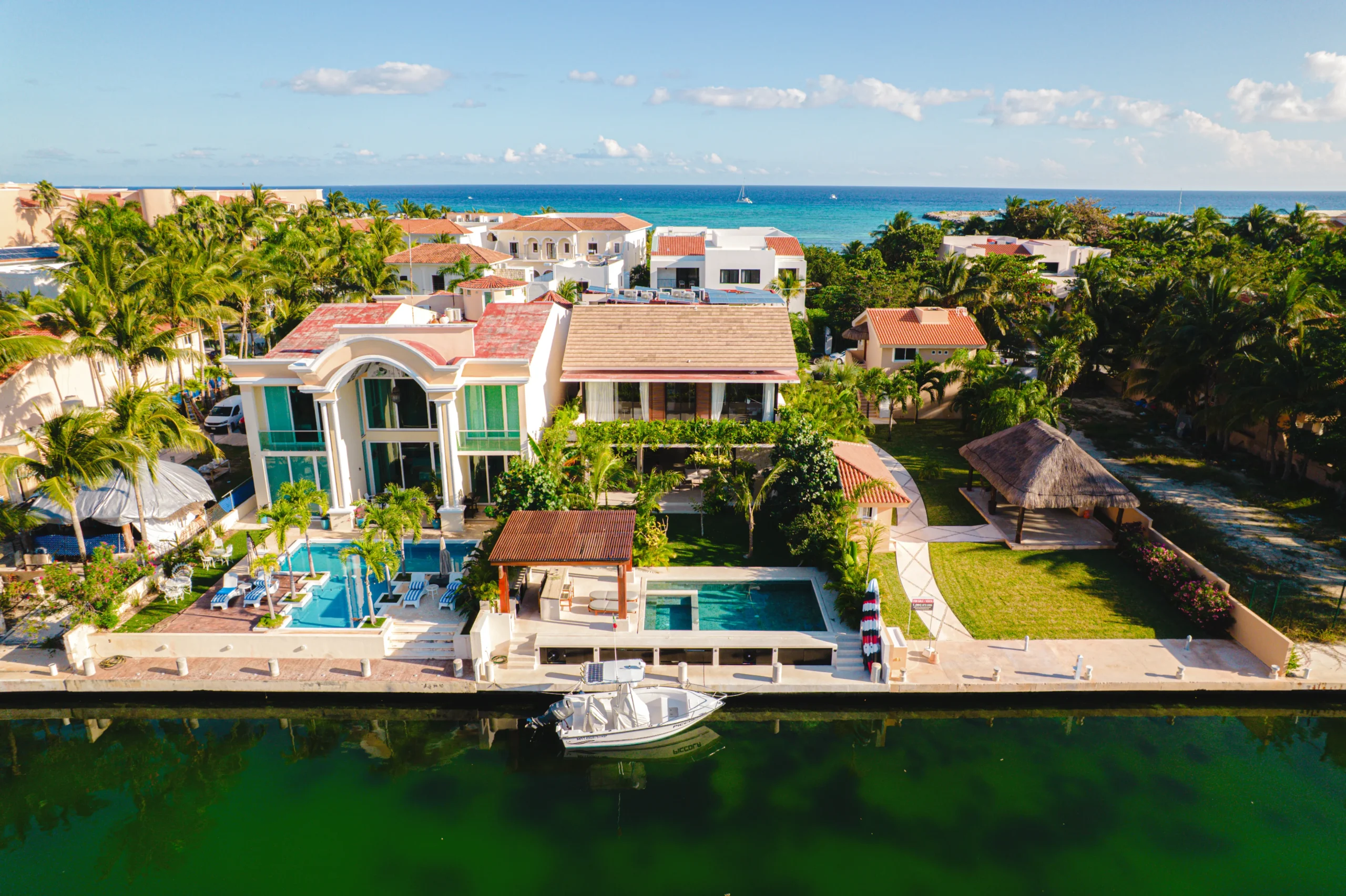 casa-anapaula-aerial-view-pool-canal-dock-riviera-maya